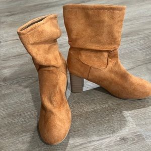 Tan suede ankle bootie